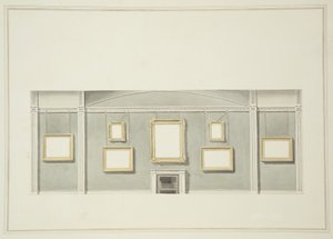 图片的设计挂在约翰莱斯特爵士画廊的一面长墙上，希尔街，1806年（纸上写着铅笔） 作者 英语学校